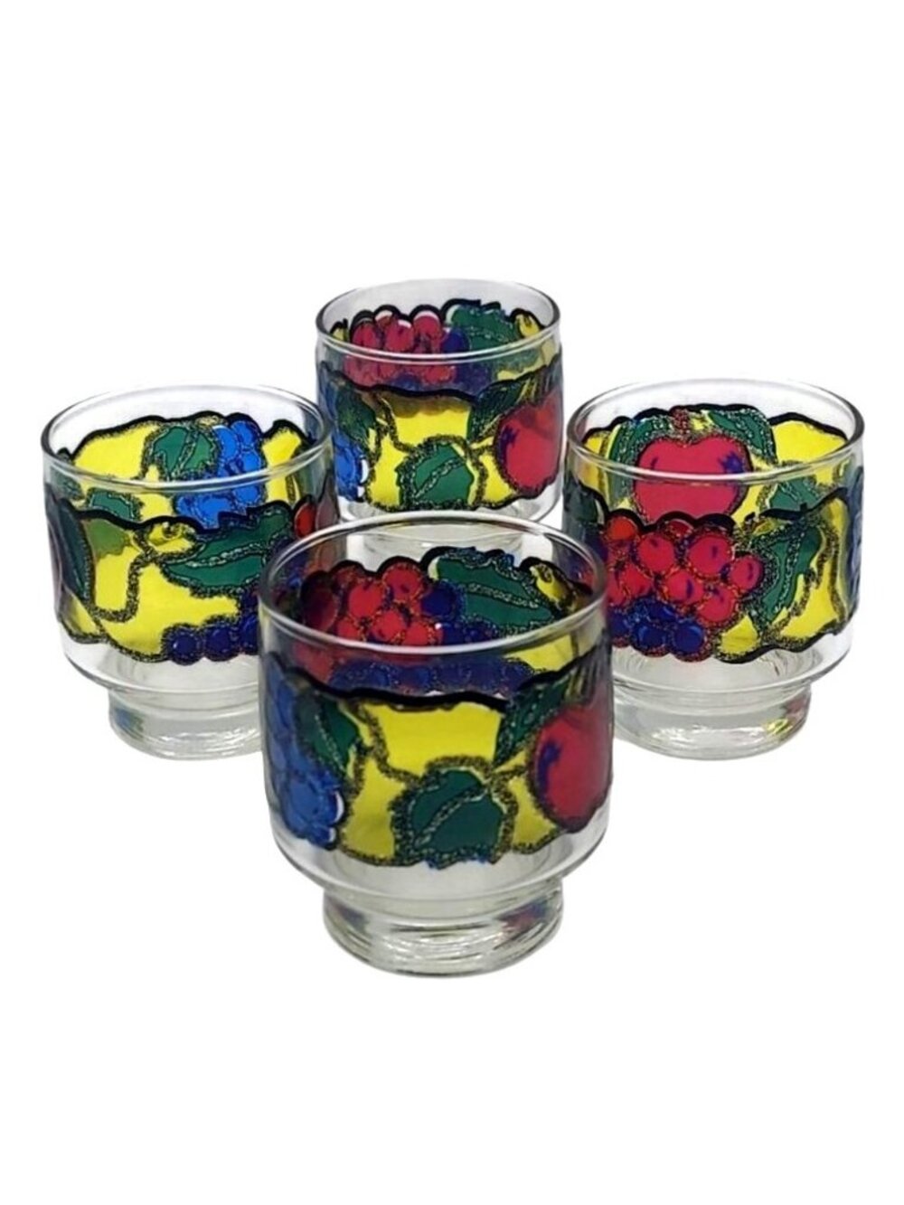 Vintage Libbey Stained Glass Fruit Frosted Stackable Rock Tumblers Set Of 4 - Picture 4 of 9